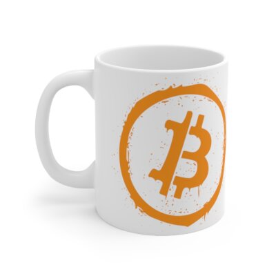 Orange Bitcoin Graffiti - 11oz White Mug